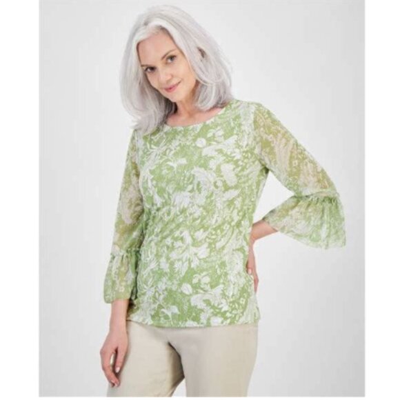 JM Collection Tops - [NWT] Jm Collection Bell Sleeve Green Blouse